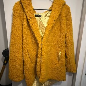 Women's Mustard Yellow Fuzzy Coat